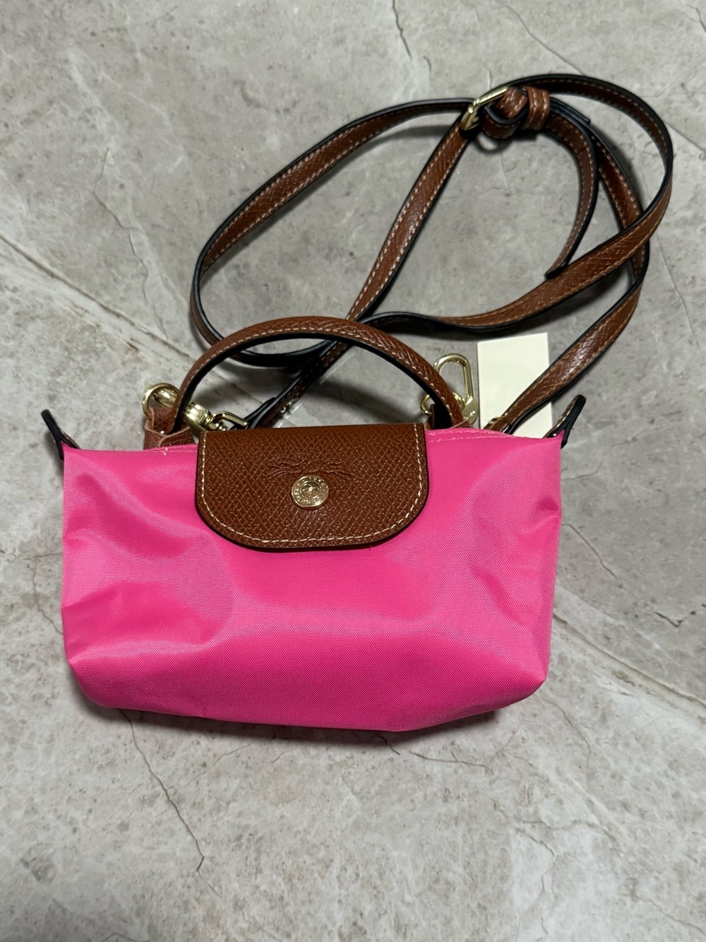 Longchamp Hot Pink Nylon Crossbody with Brown Leather Trim